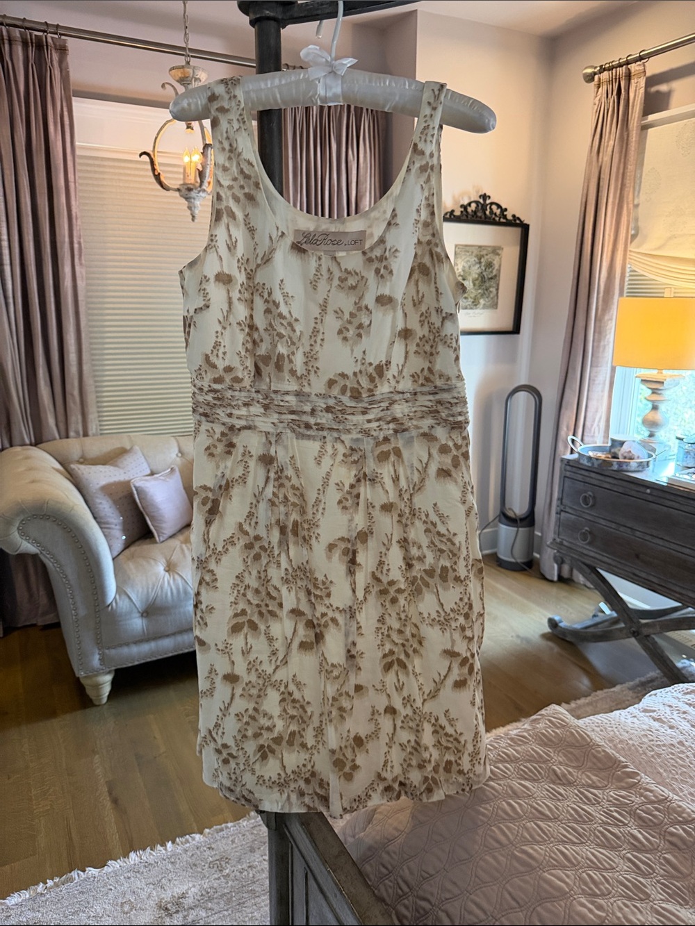 Lela Rose Ivory Dress with Taupe Embroidered Detail